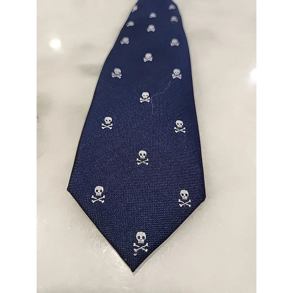 ARG! Class Club SILK 12in Zipper Adj Necktie Pirate Yacht Party‎ Navy White EXC